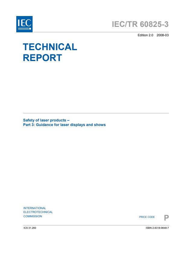 IEC TR 60825-3:2008 - Safety of laser products - Part 3: Guidance for laser displays and shows