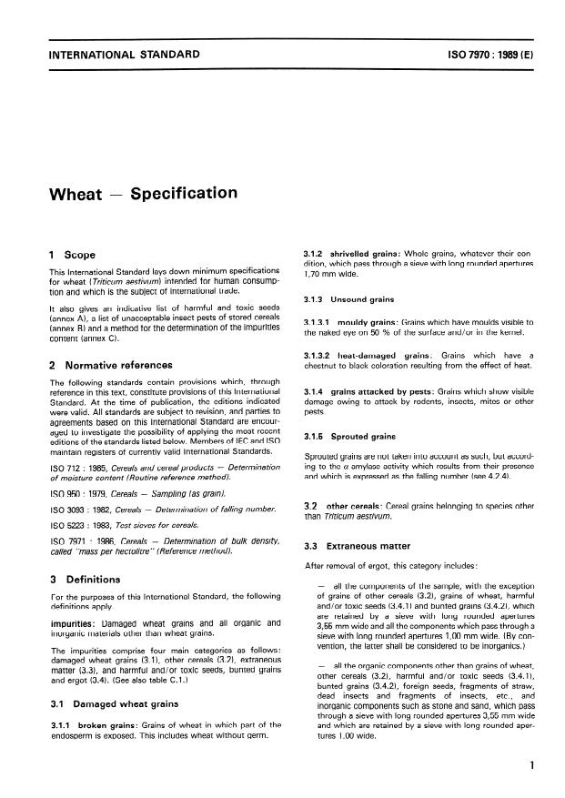 ISO 7970:1989 - Wheat -- Specification