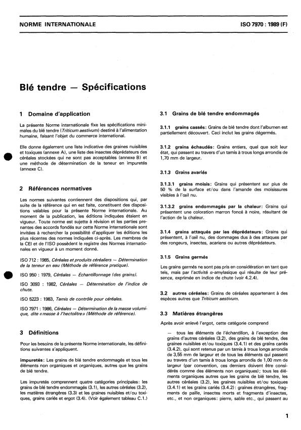 ISO 7970:1989 - Blé tendre -- Spécifications