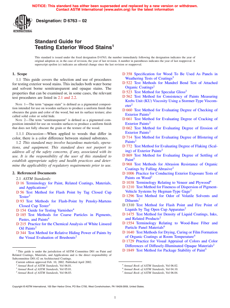 ASTM D6763-02 - Standard Guide for Testing Exterior Wood Stains