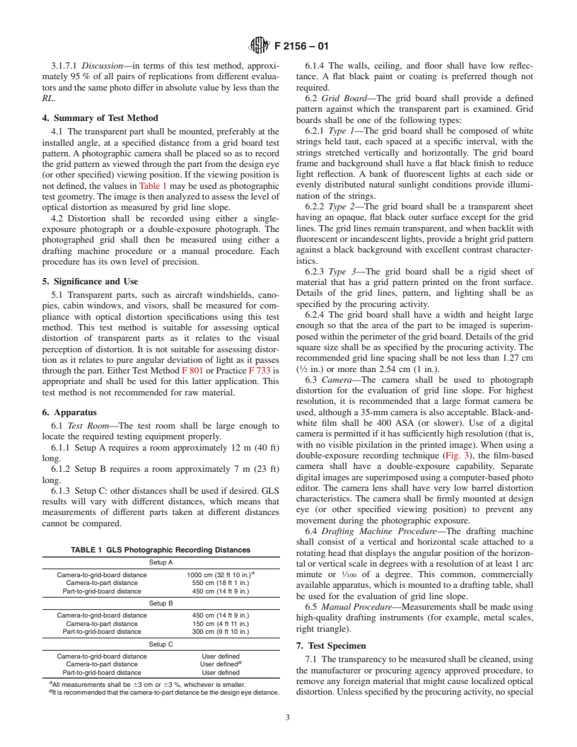 ASTM F2156-01 - Standard Test Method for Measuring Optical Distortion in Transparent Parts Using Grid Line Slope