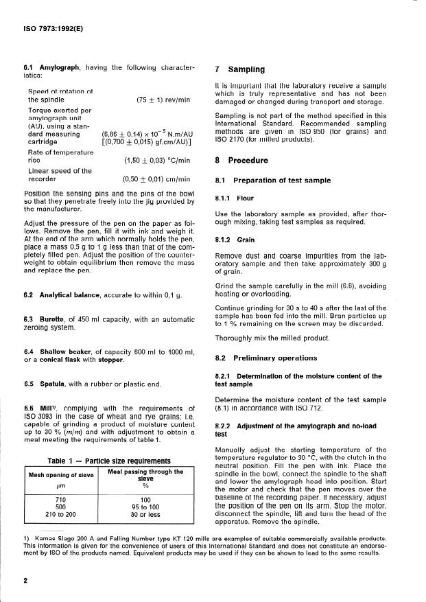 ISO 7973:1992 ISO 7973:1992 - Cereals and milled cereal products -- Determination of the viscosity of flour -- Method using an amylograph - Page 4 preview