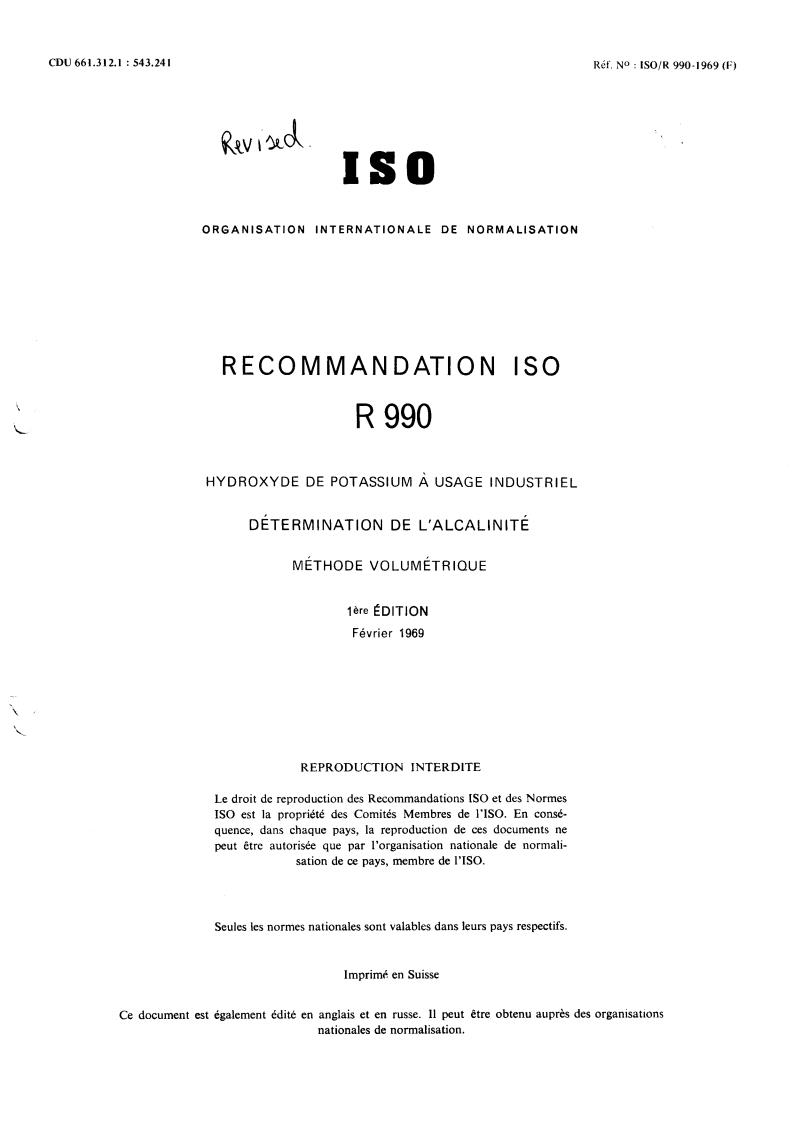 ISO/R 990:1969 - Title missing - Legacy paper document
Released:1/1/1969