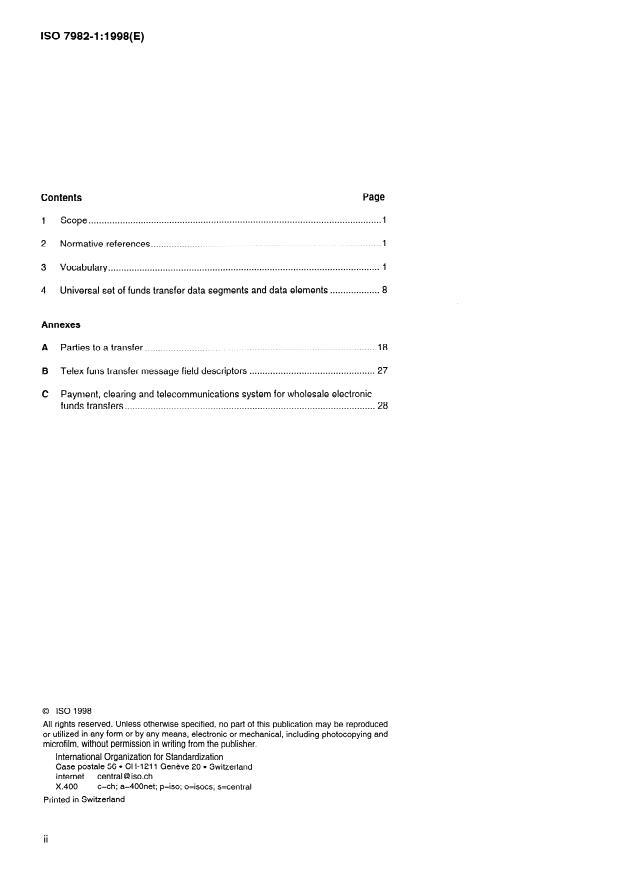 ISO 7982-1:1998 ISO 7982-1:1998 - Bank telecommunication -- Funds transfer messages - Page 2 preview