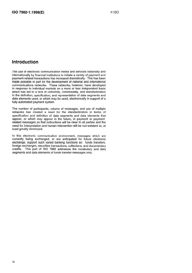 ISO 7982-1:1998 ISO 7982-1:1998 - Bank telecommunication -- Funds transfer messages - Page 4 preview