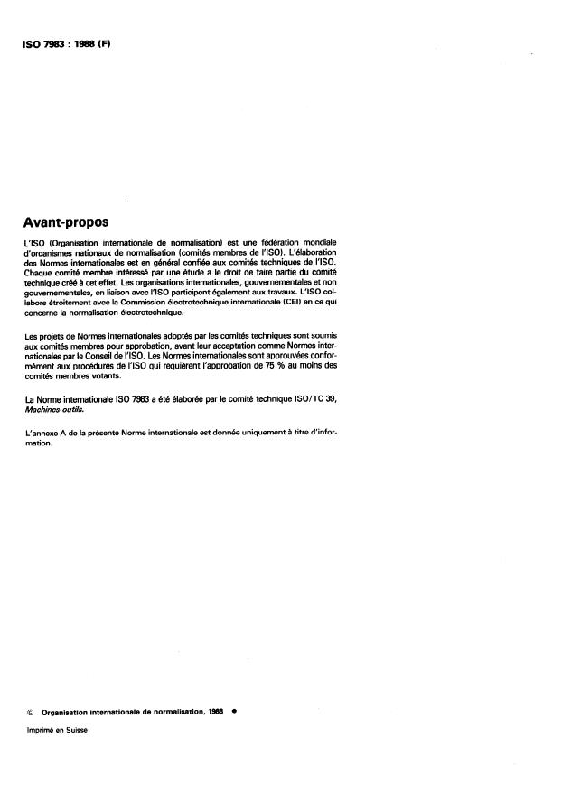ISO 7983:1988 ISO 7983:1988 - Machines a bois -- Machines a scier circulaires, monolame, a table mobile pour coupe au format -- Nomenclature et conditions de réception - Page 2 preview