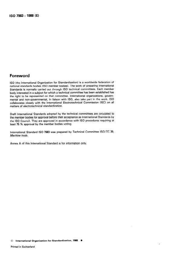 ISO 7983:1988 ISO 7983:1988 - Woodworking machines -- Single blade circular sawing machines with travelling table -- Nomenclature and acceptance conditions - Page 2 preview