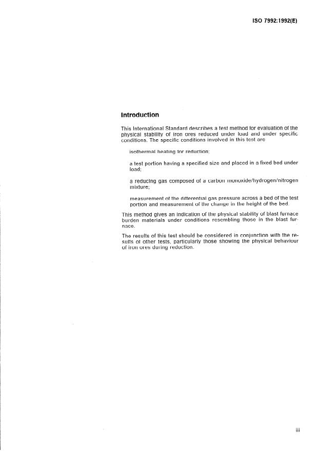 ISO 7992:1992 - Iron ores -- Determination of reduction properties under load