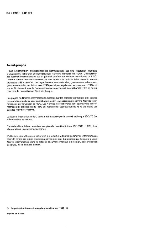 ISO 7995:1988 ISO 7995:1988 - Aéronautique et espace -- Écrous hexagonaux a freinage interne, a filetage MJ, revetus ou non revetus, de classification 1 100 MPa/235 degrés C, 1 100 MPa/315 degrés C ou 1 100 MPa/425 degrés C -- Dimensions - Page 2 preview