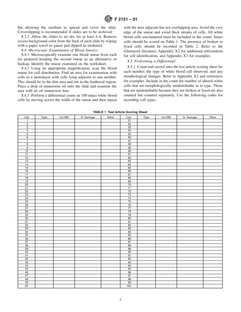 ASTM F2151-01 - Standard Practice for Assessment of White Blood Cell Morphology After Contact with Materials (Withdrawn 2007)