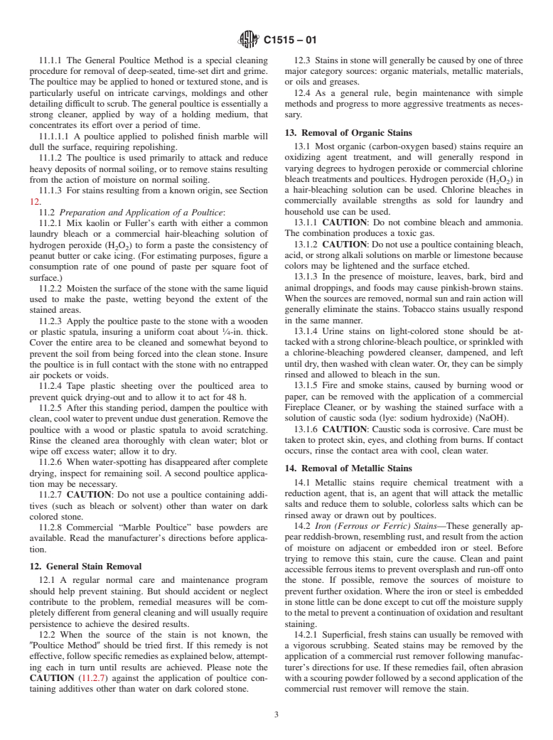 ASTM C1515-01 - Standard Guide for Cleaning of Exterior Dimension Stone, Vertical And Horizontal Surfaces, New or Existing