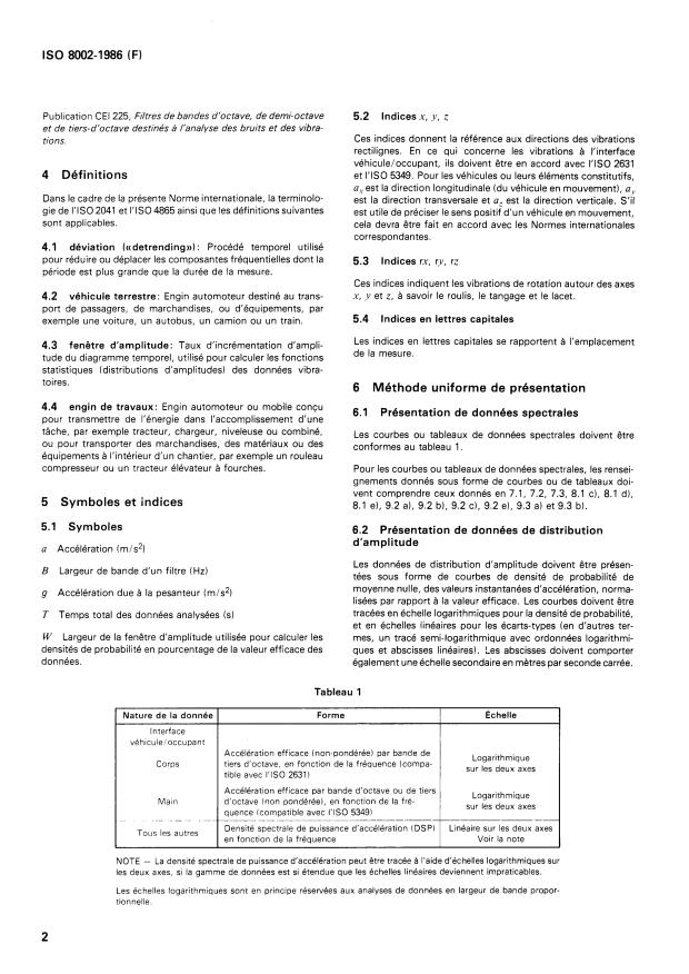 ISO 8002:1986 ISO 8002:1986 - Vibrations mécaniques -- Véhicules terrestres -- Méthode de présentation des résultats des mesures - Page 4 preview