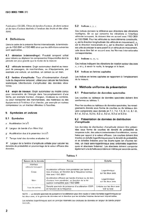 ISO 8002:1986 ISO 8002:1986 - Vibrations mécaniques -- Véhicules terrestres -- Méthode de présentation des résultats des mesures - Page 4 preview