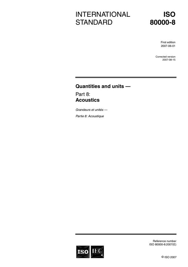ISO 80000-8:2007 - Quantities and units - Part 8: Acoustics