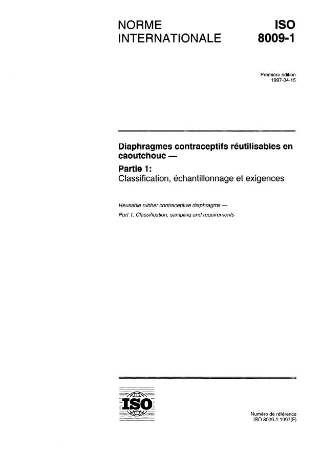 ISO 8009-1:1997 - Diaphragmes contraceptifs réutilisables en caoutchouc