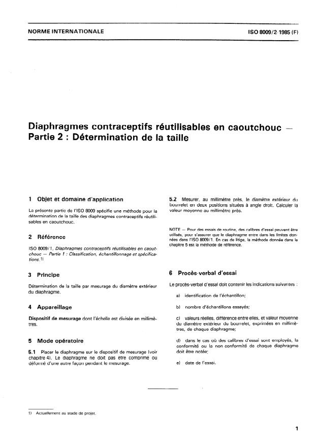 ISO 8009-2:1985 - Diaphragmes contraceptifs réutilisables en caoutchouc