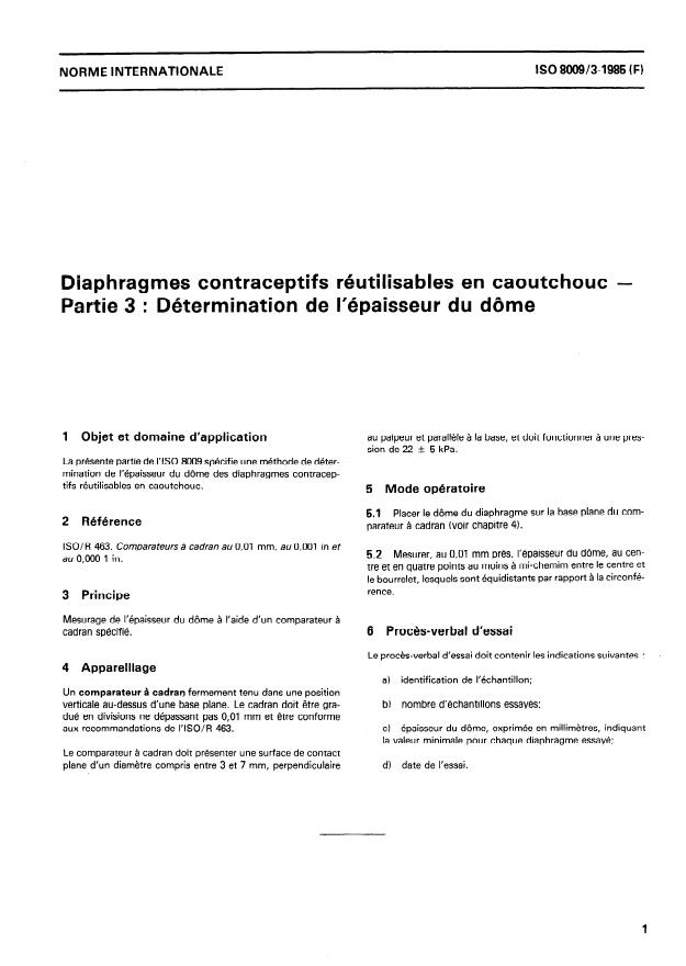 ISO 8009-3:1985 - Diaphragmes contraceptifs réutilisables en caoutchouc