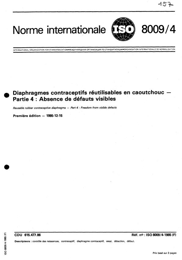 ISO 8009-4:1985 - Diaphragmes contraceptifs réutilisables en caoutchouc
