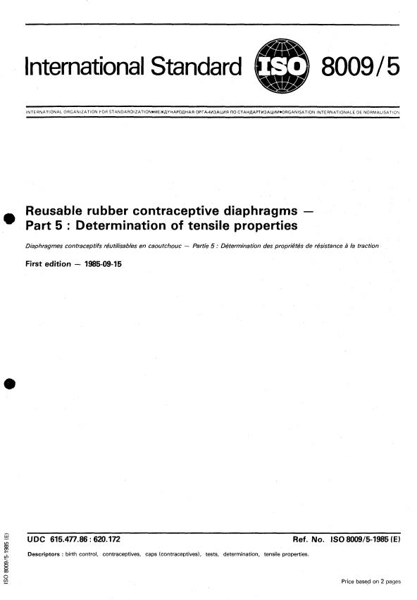 ISO 8009-5:1985 - Reusable rubber contraceptive diaphragms