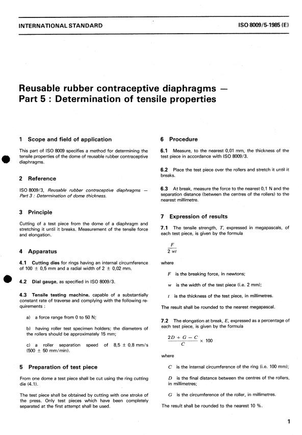 ISO 8009-5:1985 - Reusable rubber contraceptive diaphragms