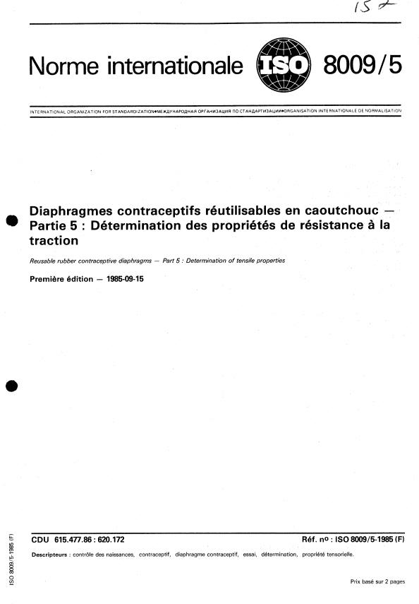 ISO 8009-5:1985 - Diaphragmes contraceptifs réutilisables en caoutchouc