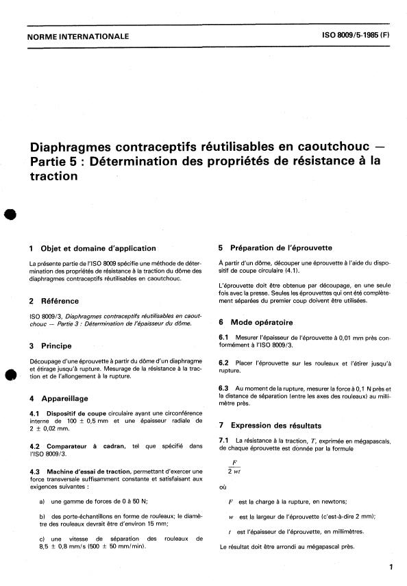 ISO 8009-5:1985 - Diaphragmes contraceptifs réutilisables en caoutchouc