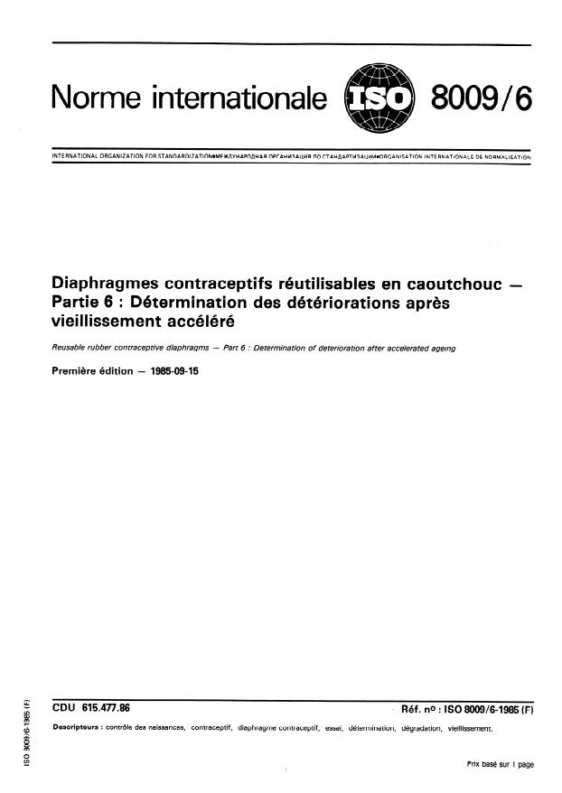 ISO 8009-6:1985 - Diaphragmes contraceptifs réutilisables en caoutchouc