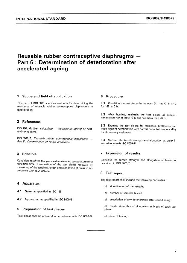 ISO 8009-6:1985 - Reusable rubber contraceptive diaphragms