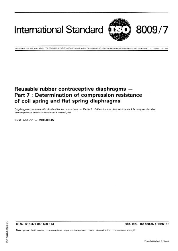 ISO 8009-7:1985 - Reusable rubber contraceptive diaphragms
