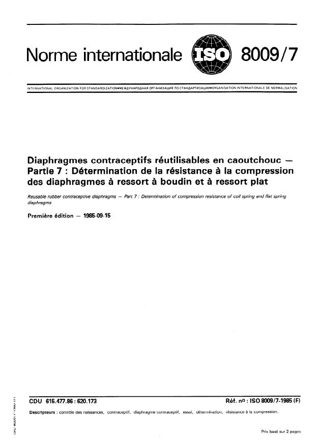 ISO 8009-7:1985 - Diaphragmes contraceptifs réutilisables en caoutchouc