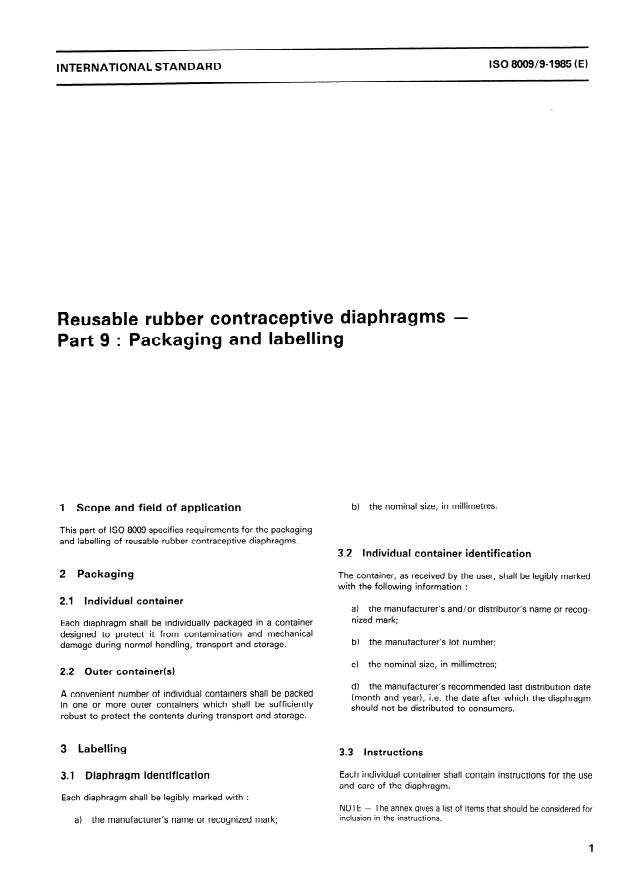 ISO 8009-9:1985 - Reusable rubber contraceptive diaphragms
