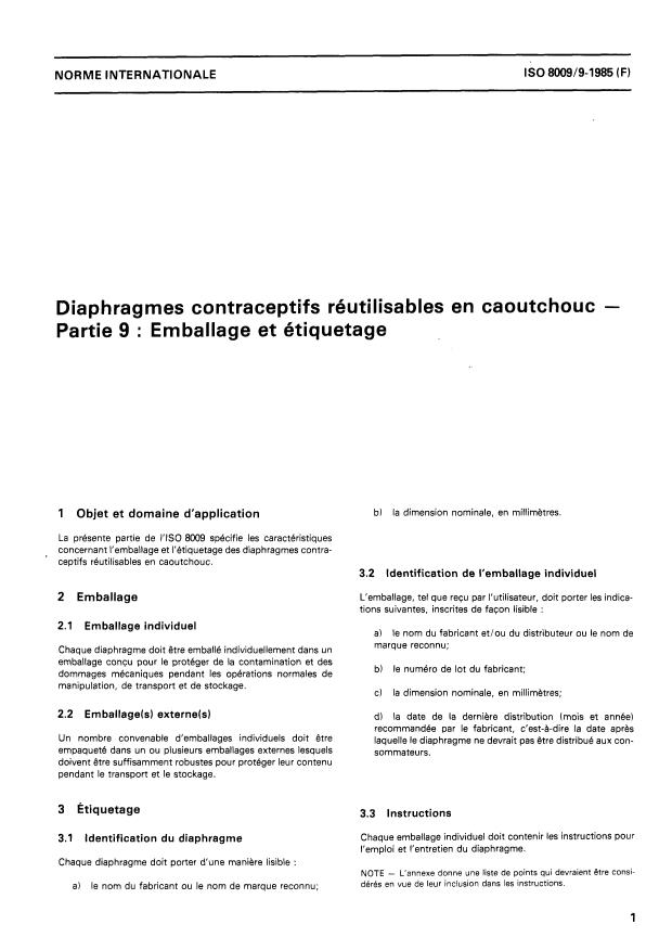 ISO 8009-9:1985 - Diaphragmes contraceptifs réutilisables en caoutchouc