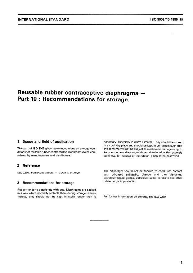 ISO 8009-10:1985 - Reusable rubber contraceptive diaphragms