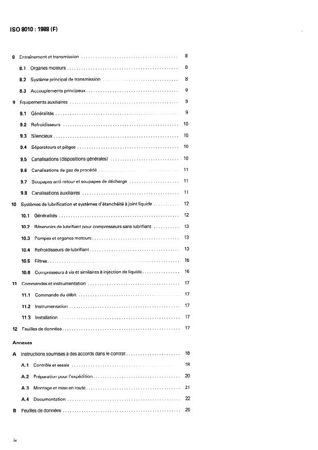 ISO 8010:1988 ISO 8010:1988 - Compresseurs pour l'industrie de procédé -- Types a vis et connexes -- Spécifications et feuilles de données pour la conception et la construction - Page 4 preview