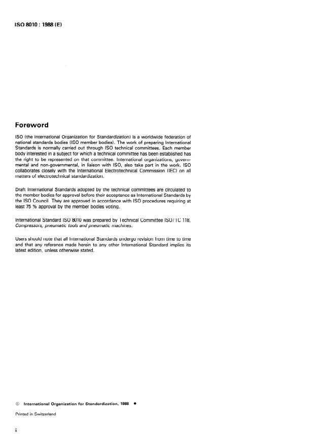 ISO 8010:1988 ISO 8010:1988 - Compressors for the process industry -- Screw and related types -- Specifications and data sheets for their design and construction - Page 2 preview