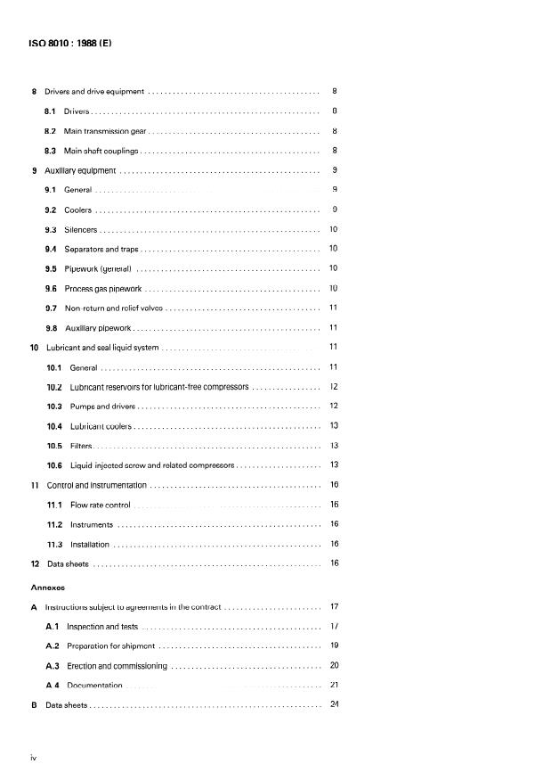 ISO 8010:1988 ISO 8010:1988 - Compressors for the process industry -- Screw and related types -- Specifications and data sheets for their design and construction - Page 4 preview