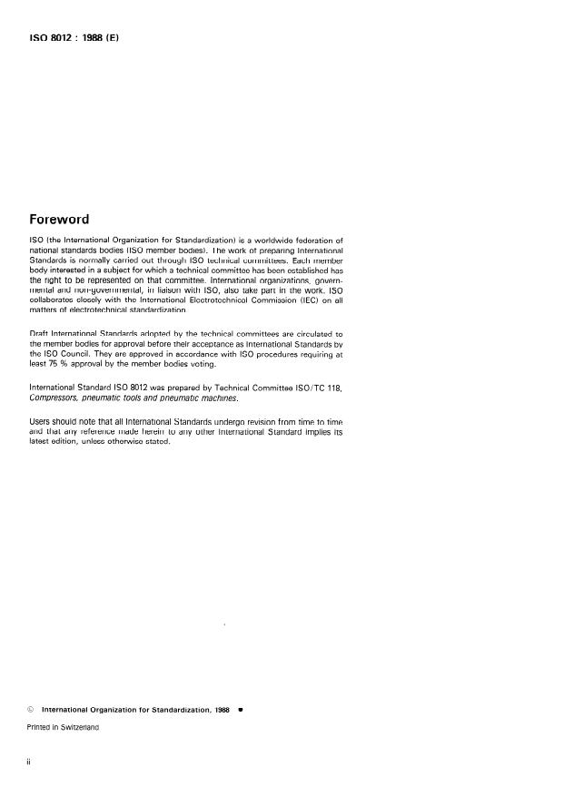 ISO 8012:1988 ISO 8012:1988 - Compressors for the process industry -- Reciprocating types -- Specifications and data sheets for their design and construction - Page 2 preview