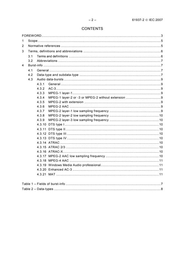 IEC 61937-2:2007 IEC 61937-2:2007 - Digital audio - Interface for non-linear PCM encoded audio bitstreams applying IEC 60958 - Part 2: Burst-info - Page 4 preview
