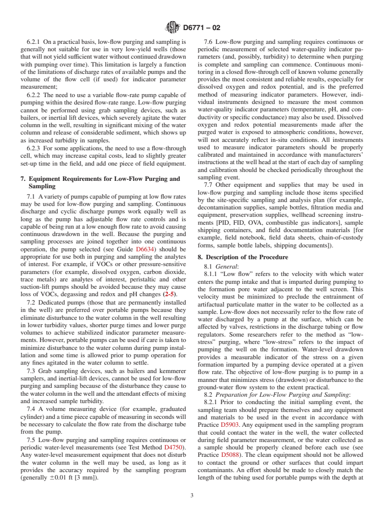 ASTM D6771-02 - Standard Practice for Low-Flow Purging and Sampling for ...