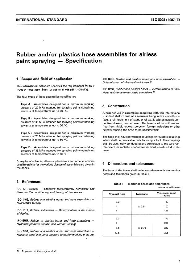 ISO 8028:1987 - Rubber and/or plastics hose assemblies for airless paint spraying -- Specification