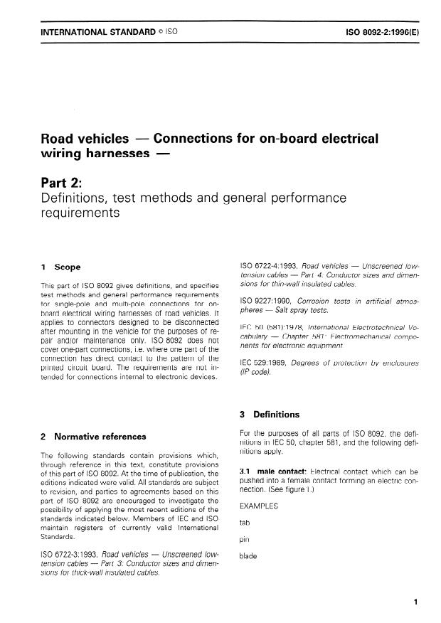 ISO 8092-2:1996 - Road vehicles -- Connections for on-board electrical wiring harnesses
