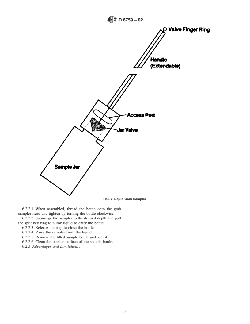 ASTM D6759-02 - Standard Practice for Sampling Liquids Using Grab and Discrete Depth Samplers