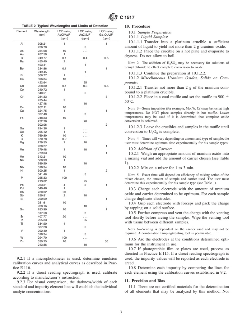 ASTM C1517-02 - Standard Test Method for Determination of Metallic Impurities in Uranium Metal or Compounds by DC-Arc Emission Spectroscopy