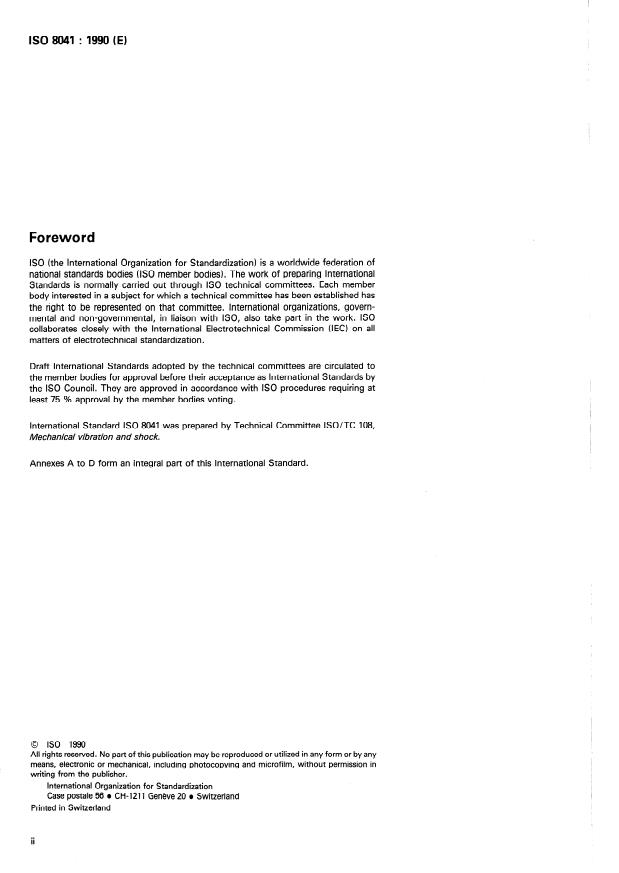 ISO 8041:1990 ISO 8041:1990 - Human response to vibration -- Measuring instrumentation - Page 2 preview