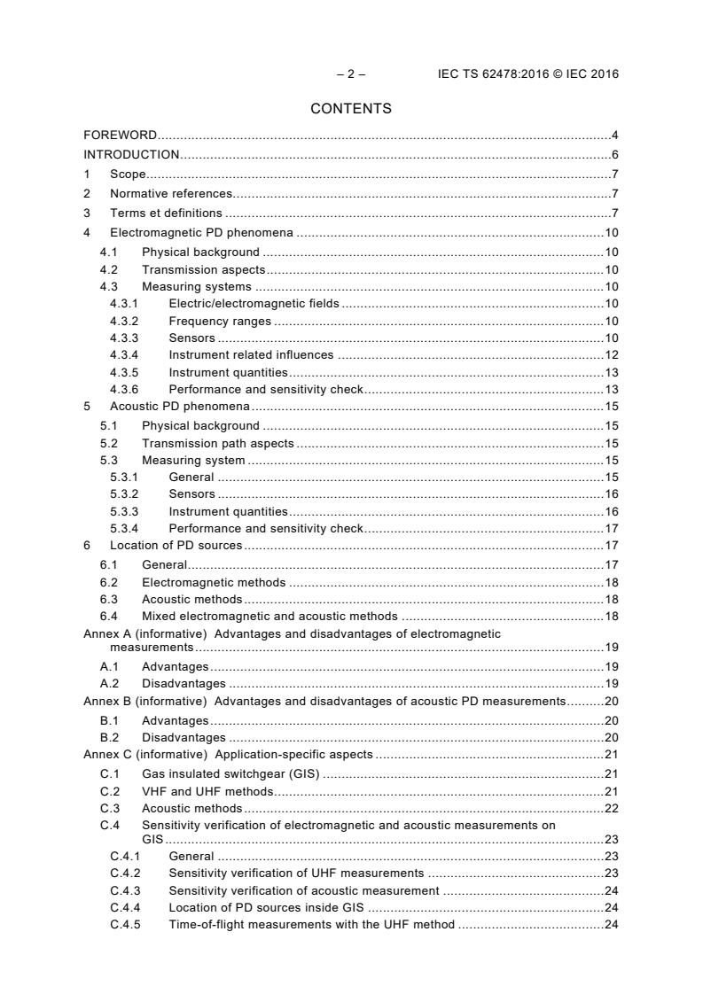 IEC TS 62478:2016 IEC TS 62478:2016 - High voltage test techniques - Measurement of partial discharges by electromagnetic and acoustic methods - Page 4 preview