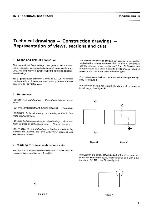ISO 8048:1984 - Technical drawings -- Construction drawings -- Representation of views, sections and cuts