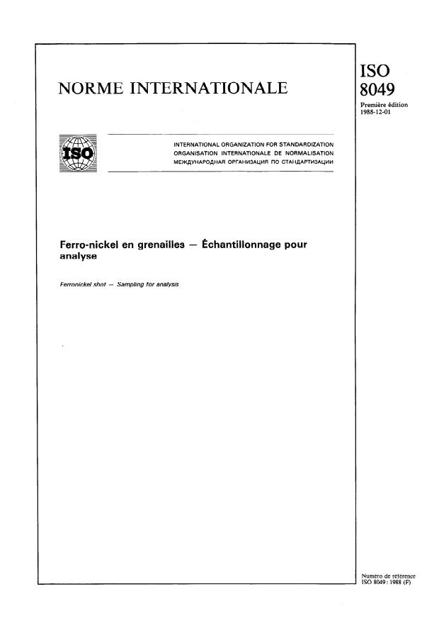 ISO 8049:1988 - Ferro-nickel en grenailles -- Échantillonnage pour analyse