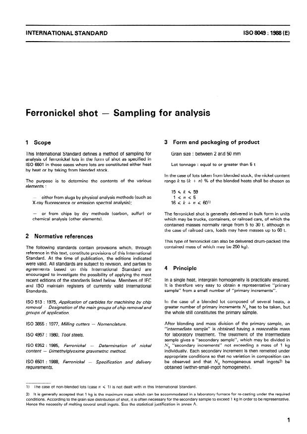 ISO 8049:1988 - Ferronickel shot -- Sampling for analysis