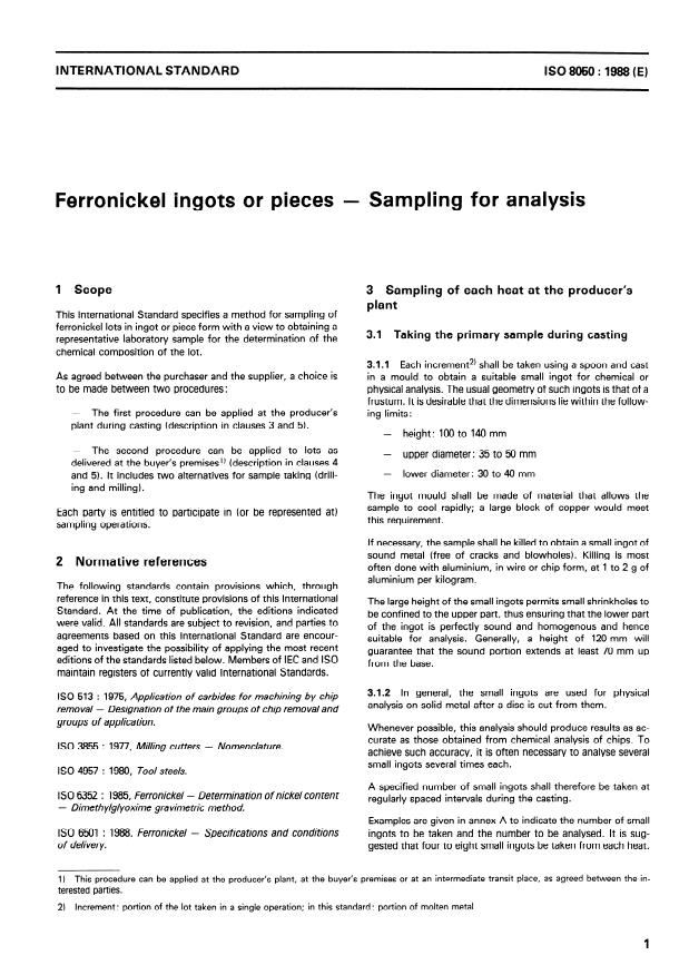 ISO 8050:1988 - Ferronickel ingots or pieces -- Sampling for analysis