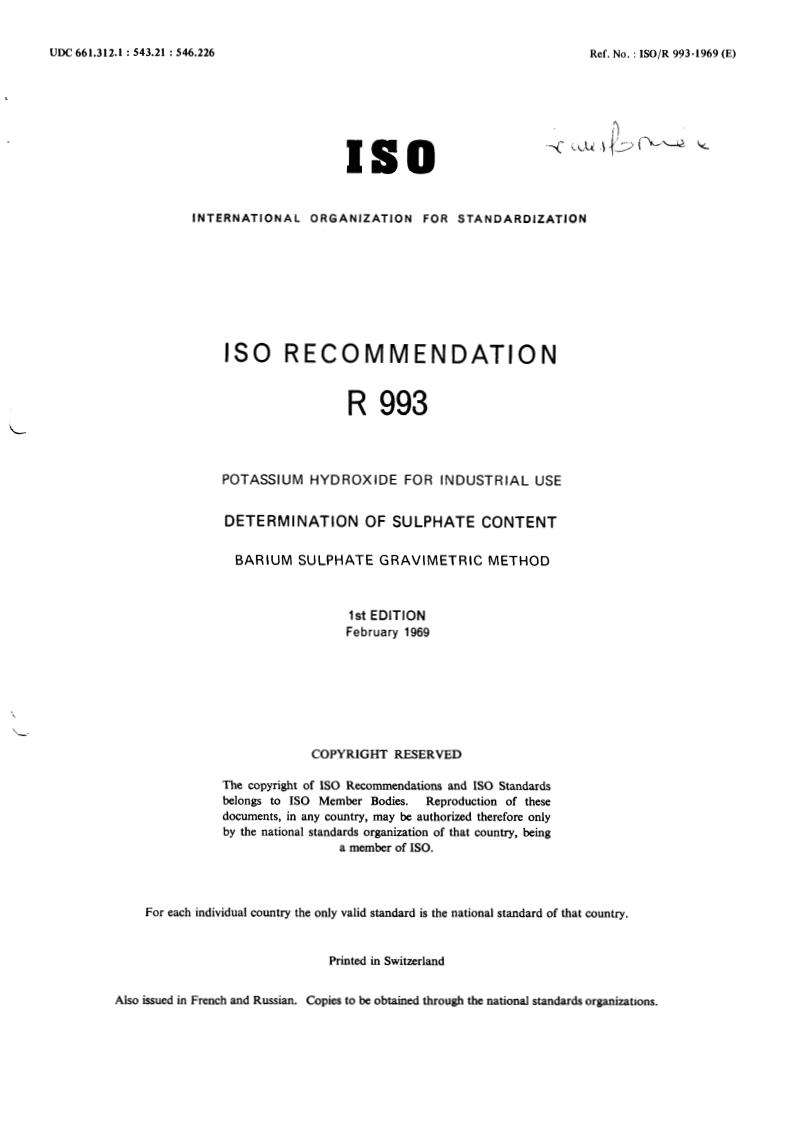 ISO/R 993:1969 - Title missing - Legacy paper document
Released:1/1/1969
